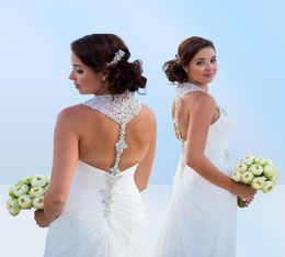 Excedente de corpete da querida Halter miçangas de cristal vestidos de noiva de sereia de cristal vestidos de noiva da praia de linha drapeada