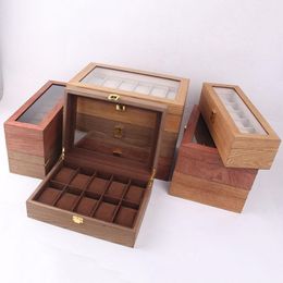 Watch Boxes & Cases Luxury Wooden Box Case Holder Stand Casket Display Storage Organiser 12 Seats Square Buckle Lock Present Cabinet 309p
