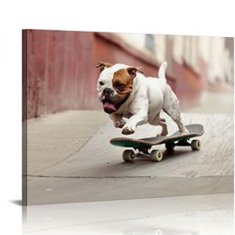 Cool Bulldog Skateboarding to Skate Park Photo Photograph Cool Wall Decor Art Print Poster