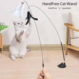 Cat Toys Interactive Cat Toy Handheld Cat Stick Playing Little Cat Playing Teasing Stick Toy Sucking Cup Bird/Feather Cat Stick Pet Supplies d240530