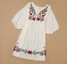 2020 New Summer Vintage Female Ethnic Mexican Floral Loose Shirt Tops Hippie Boho Cotton Long Woman Embroidery Blouse Dress5468870