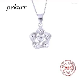 Pendants Pekurr 925 Sterling Silver 3D Spin Lace Clover Flower Necklace For Women Zircon Crystal Gems Choker Fine Jewellery