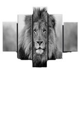 Canvas Pictures Modular Wall Art 5 Pieces Animal Lion Painting Living Room HD Prints Black And White Poster Home DecorNo Frame8191263