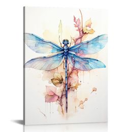 Watercolour Dragonfly - Colourful Canvas Art Poster Wall Art - Abstract Canvas Paintings Prints Poster - For Living Room Decor Wall Decor (Unframed)