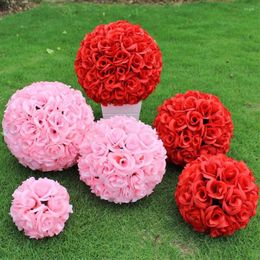 Decorative Flowers Dia Of 20"(50 CM) Elegant Milk White Artificial Encryption Rose Silk Flower Kissing Balls Hanging Ornament For Wedding