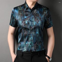 Men's Casual Shirts Classical Chinese Style Men Shirt Real Silk Short Sleeved Summer Quality Soft Comfortable Premium Gentleman Chemise