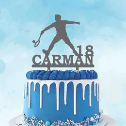 Party Supplies Custom Name Age Man Playing Badminton Silhouette Cake Topper For Fans Birthday Decoration