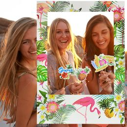 Hawaii Flamingo Photobooth Frame Tropical Luau Funny Mask Glasses Photo Props For Beach Wedding Birthday Summer Pool Party Decor