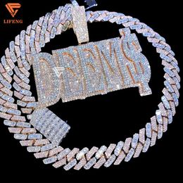 Custom Bust Down VVS Moissanite Two Tone Cuban Link Chain Baguette&Round Diamond Sterling Sier Men Rock Hiphop Necklace