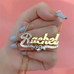 Pendant Necklaces Custom Nameplate Double Colour Plated Necklace Personalised 3D For Women Customised Name Stainless Steel Jewellery Dro Dhtlo