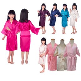 Wholesale Children's Silk Satin Robes Pure Wedding Birthday Party Spa Dressing Gown Kimono Bathrobes Bridal Sleepwear D1 L2405