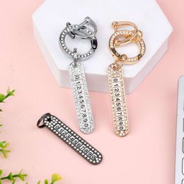 3 Colors Anti-Lost Phone Number Pendant Keychain Chic Personality Crystal Tag Plate Keyring Horseshoe Buckle Key Holder Gift