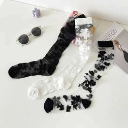 Socks Hosiery Summer ultra-thin transparent nylon stockings Japanese fashion floral knee socks retro crystal stockings d240530