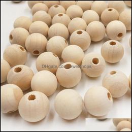 Wood Wholesale Natural Colour Wood Beads Round Spacer Wooden Eco-Friendly 4-30Mm Balls For Charm Bracelete Diy Crafts Supplies Drop Del Ot4G8