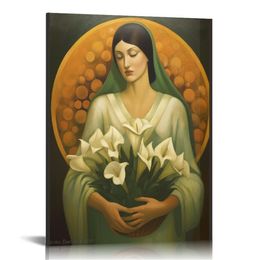 Mexican Folk Art, Calla Lily Flower Painting Poster Rustic Mexican Plant Decoration Canvas Painting Wall Art Poster for Bedroom Living Room Decor