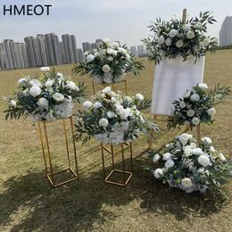 White Rose Green Willow Leaves Artificial Flower Ball Road Lead Floor Floral Wedding Welcome Sign Decor Hang Flowers Party Props