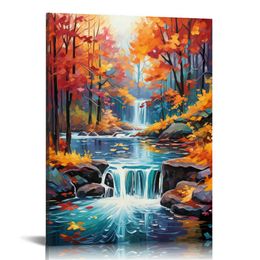 Large Wall Art Canvas Prints Waterfall In Deep Rain Forest Jungle Painting Framed wall art for living Room Bedroom and Office Home Decor Artwork