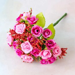Decorative Flowers Artificial Bouquet Flower Home Decoration 21 Diamond Rose 7 Branches Fake Wedding Vase Decor Pink Red White Yellow