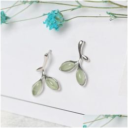 Stud Stud Leaf Shape Earring 925 Sterling Sier Earings For Women Opal Green Stone Ear Pierced Earings1 Drop Delivery Jewelry Earrings D