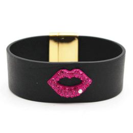 Rhinestone Kiss Dangle Leather Bracelet For Women Punk Haruku Cool Bracelets & Bangles Popular Jewelry