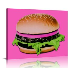 Canvas Wall Art Burger Illustration Pop Art Ready to Hang for Living Room, Bedroom or Office