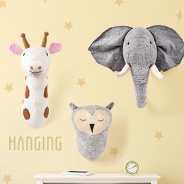 Elephant Giraffe Animal Head Wall Mount Decoration Hang Mural Stuffed Plush Toy Girl Room 240530