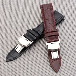 Steel clasp 16mm 18mm 20mm 22mm Watch Band Strap Push Button Hidden Butterfly Pattern Deployant Buckle Leather black Brown 232m