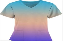 Gradient Colour Women039s Nursing Scrubs T Shirt Short Sleeve Uniforms Tops Vneck Pocket Nurse Tshirts I Love Nursing Medical S5149138