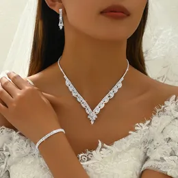 4/3 bitar delikat bröllop smycken set för kvinnor, blommig halsband dingle örhängen armband justerbar ringset, kubik zirkonium elegans prom parti