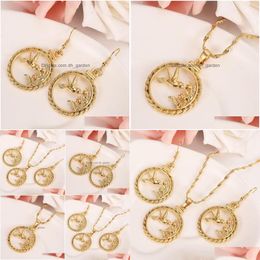 Earrings & Necklace Gold Filled Cut Out Tree Branch Bird Chain Pendant Bohemian Choker Charms Jewellery Gift Her New Drop D Dhgarden Dh2Us