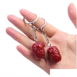Keychains Lanyards Sweet Fruit Keychain Jujube Pendant Dried Key Chain Ring Bag Hanging Ornament Jewellery Accessory Funny Fake Food Dhlcg