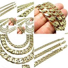Chains Miami Cuban Link Chain 14K Gold Plated 10Mm Hip Hop 24 Flat Necklace Drop Delivery Jewelry Necklaces Pendants Dhgarden Dhxug
