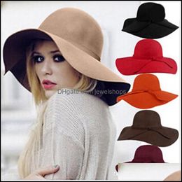 Wide Brim Hats England Style Bowknot Cap Retro Ladies Women Outdoor Sun Hat Wool Felt Fedora Floppy Cloche Wide Brim K470 Drop Deliver Otdf4