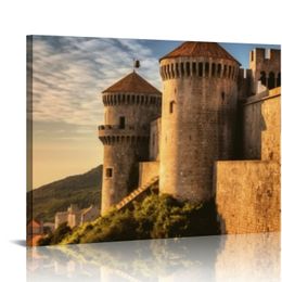 Framed Art Giclee Canvas Prints Minceta Tower and Dubrovnik City Walls Croatia Canvas Wall Art Fashion Family Paintings for Living Room Office Decor Hang Pictures