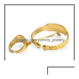 Other Bracelets Bangles Rings Two-Tone With Ring Real 18 K Fine G/F Gold Solid Letter Siery My Baby Kids Daughter Son Dance Perform D Dhz6H