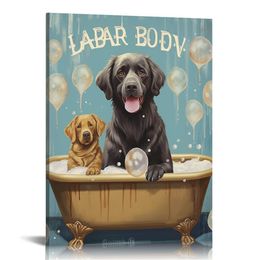 Bathtub Dog Retro Tin Sign, Labrador Retriever Bathing Soap Foam Poster Vintage Toilet Cave Bar Home Bathroom Wall Decoration Sign