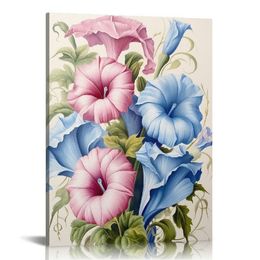 Floral Wall Art For Living Room Wall Decorations For Bedroom Canvas Wall Pictures Morning Glory Wall Art Watercolour Paintings Bathroom Decor Modern Home Decor