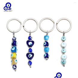 Keychains Lanyards Lucky Eye Glass Blue Turkish Evil Keychain Colorf Heart Beaded Car Keyring For Women Men Fashion Jewellery Be772 D Dhh4T
