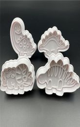 4PcsSet Dinosaur Plastic Decorative Biscuit Mold DIY Kitchen Cake Decorating Tools Cookie Cutter Stamp Fondant Embosser Die4238312