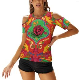 Women's T Shirts Colourful Truck Art Pattern Clothing V-Neck Tops Zipper Tee Ladies Casual Sexy T-Shirt Flower Rose