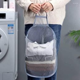 Laundry Bags Folding Basket Organiser For Dirty Clothes Bathroom Mesh Storage Bag Household Wall Hanging Barrel