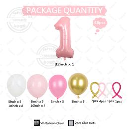 48pcs Pink Digital Themed Foil Balloons Suit 1-9 Year Old Child Birthday Party Baby Shower Decoration Background Festival Gift
