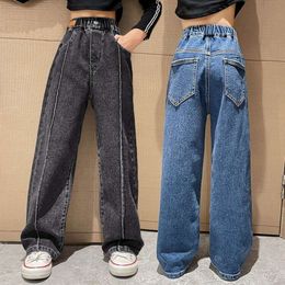 Wide Leg Jeans for Girls 6 8 9 10 11 12 14 Years Spring Autumn Loose Vintage Straight Retro Pants Fashion Teenage Kids Trousers L2405