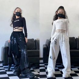 Clothing Sets 2024 Hip Hop Blue Crop Top Long Sleeve T Shirt Streetwear Cargo Jogger Pants For Girl Jazz Dance Costume Clothes