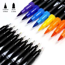 120 Colours Watercolour Markers Brush Pen Dual Tip Fineliner Drawing for Calligraphy Painting Set Art Supplies
