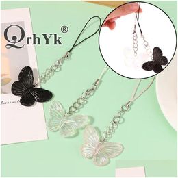 Keychains & Lanyards Sweet Cool Colorf Butterfly Mobile Phone Lanyard Cell Strap Keychain Bags Pendant Drop Delivery Fashion Accessor Dhta6