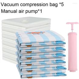 Storage Bags 5Pcs Vacuum With Manual Air Pump Travel Organiser Reusable Large Bag For Storing Clothes Quilt