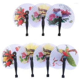 Decorative Figurines Chic Female Handheld Fan Chinese Pocket Folding Hand Round Circle Printed Paper Party Decor Color Random