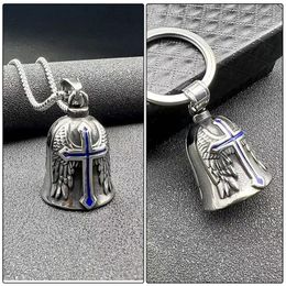 Retro Punk Style Guardian Bell Motorcycle Bells Men's Cross Lucky Bell Angel Wing Knight Bell Metal Pendant Motorcycle Accessory