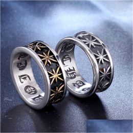 Solitaire Ring Stainless Steel Retro Antique Black Sier Gold Maple Leaf Rings Two Tone Punk Gothic Hip Hop Biker Leaves Band Cross J Dhy87
